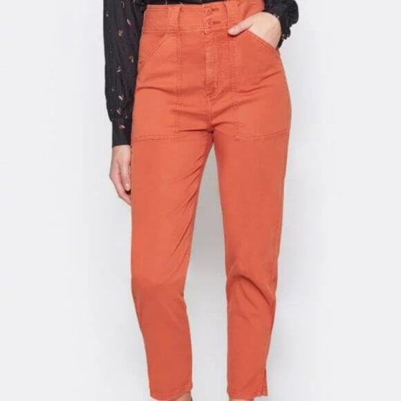 Joie High Waisted Cropped Utility Pants Terracotta Orange Ankle Split Size 2 - Picture 3 of 9